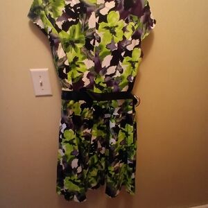 Leslie Fay Green and Black Flutter Sleeve Sundress
